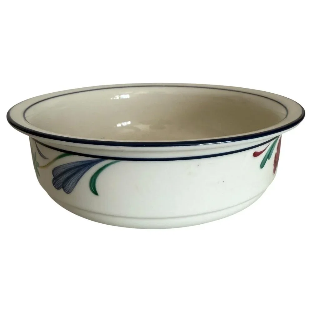 Lenox Chinastone Poppies On Blue Round Soup‎ Cereal Bowl 6.25” Made in USA VTG